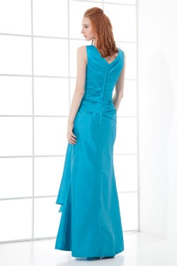 Floor-Length V-Neck Taffeta Handmade Flowers Bridesmaid Dresses 02010163