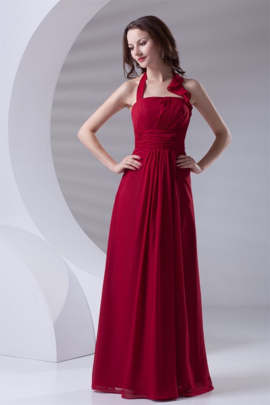 A-Line Halter Sleeveless Ruched Chiffon Long Red Bridesmaid Dresses 02010165 A-Line Halter Sleeveless Ruched Chiffon Long Red Bridesmaid Dresses 02010165