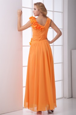 Handmade Flowers Ankle-Length A-Line Chiffon Long Bridesmaid Dresses 02010167