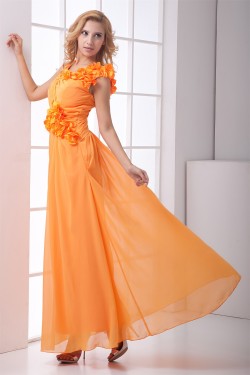 Handmade Flowers Ankle-Length A-Line Chiffon Long Bridesmaid Dresses 02010167