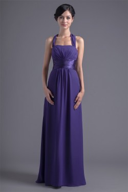 New Arrival Chiffon Sleeveless Ruched Long Bridesmaid Dresses 02010171