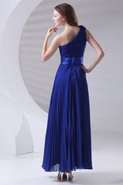 One-Shoulder A-Line Handmade Flowers Chiffon Long Blue Bridesmaid Dresses 02010172