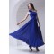 One-Shoulder A-Line Handmade Flowers Chiffon Long Blue Bridesmaid Dresses 02010172