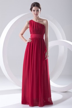 One-Shoulder Chiffon Red Long Bridesmaid Dresses under 100 02010173