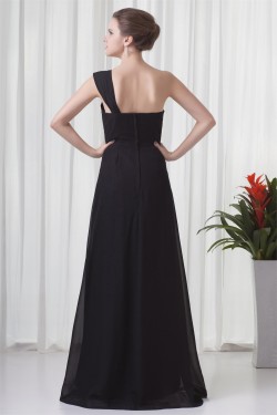 One-Shoulder Sleeveless Criss Cross Floor-Length Long Black Chiffon Bridesmaid Dresses 02010175