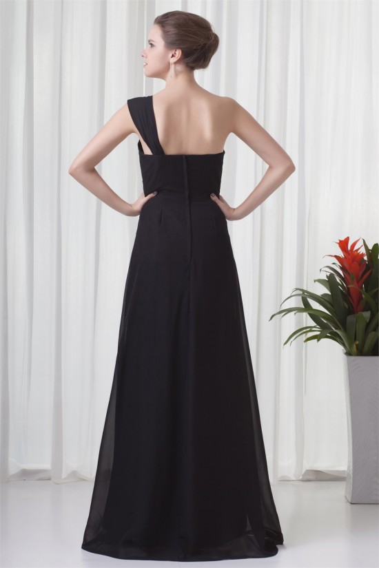 One-Shoulder Sleeveless Criss Cross Floor-Length Long Black Chiffon Bridesmaid Dresses 02010175 One-Shoulder Sleeveless Criss Cross Floor-Length Long Black Chiffon Bridesmaid Dresses 02010175