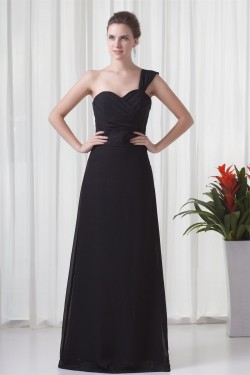 One-Shoulder Sleeveless Criss Cross Floor-Length Long Black Chiffon Bridesmaid Dresses 02010175