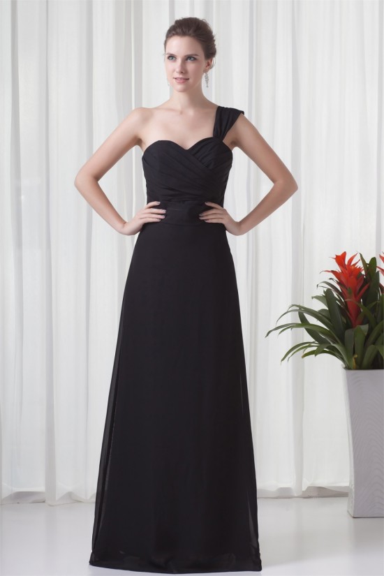 One-Shoulder Sleeveless Criss Cross Floor-Length Long Black Chiffon Bridesmaid Dresses 02010175 One-Shoulder Sleeveless Criss Cross Floor-Length Long Black Chiffon Bridesmaid Dresses 02010175