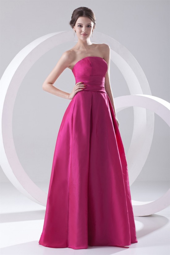 Simple Style Pleats Floor-Length A-Line Sleeveless Taffeta Long Bridesmaid Dresses 02010177