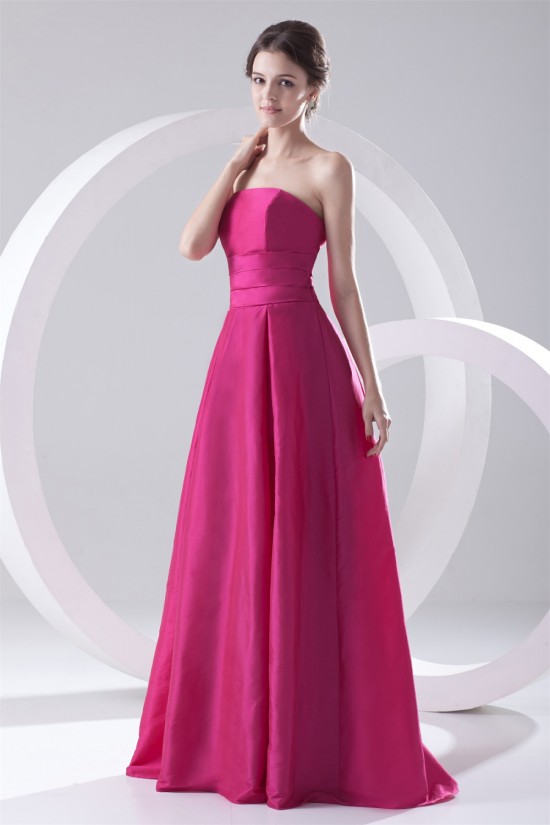 Simple Style Pleats Floor-Length A-Line Sleeveless Taffeta Long Bridesmaid Dresses 02010177