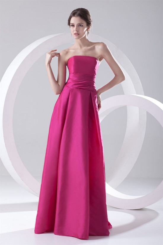 Simple Style Pleats Floor-Length A-Line Sleeveless Taffeta Long Bridesmaid Dresses 02010177