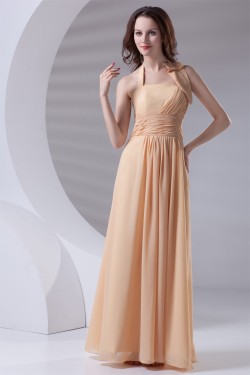 Pleats A-Line Floor-Length Chiffon Long Bridesmaid Dresses 02010180