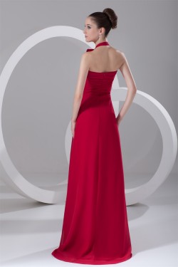 Ruffles Sleeveless Halter Brush Sweep Train Long Red Bridesmaid Dresses 02010182