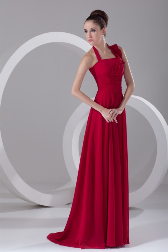 Ruffles Sleeveless Halter Brush Sweep Train Long Red Bridesmaid Dresses 02010182 Ruffles Sleeveless Halter Brush Sweep Train Long Red Bridesmaid Dresses 02010182