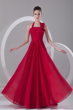 Ruffles Sleeveless Halter Brush Sweep Train Long Red Bridesmaid Dresses 02010182