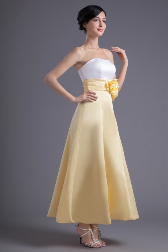 A-Line Ankle-Length Satin Soft Handmade Flowers Bridesmaid Dresses 02010183 A-Line Ankle-Length Satin Soft Handmade Flowers Bridesmaid Dresses 02010183