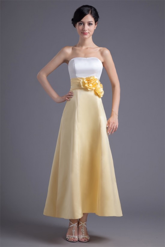 A-Line Ankle-Length Satin Soft Handmade Flowers Bridesmaid Dresses 02010183 A-Line Ankle-Length Satin Soft Handmade Flowers Bridesmaid Dresses 02010183