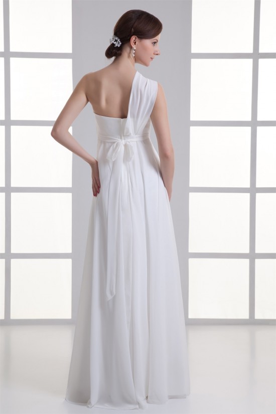 A-Line One-Shoulder Sleeveless Chiffon Long White Bridesmaid Dresses 02010185 A-Line One-Shoulder Sleeveless Chiffon Long White Bridesmaid Dresses 02010185