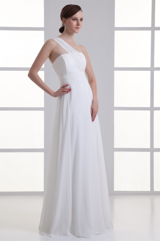 A-Line One-Shoulder Sleeveless Chiffon Long White Bridesmaid Dresses 02010185 A-Line One-Shoulder Sleeveless Chiffon Long White Bridesmaid Dresses 02010185