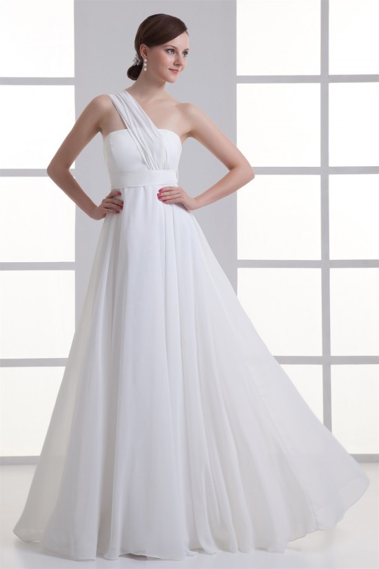 A-Line One-Shoulder Sleeveless Chiffon Long White Bridesmaid Dresses 02010185 A-Line One-Shoulder Sleeveless Chiffon Long White Bridesmaid Dresses 02010185