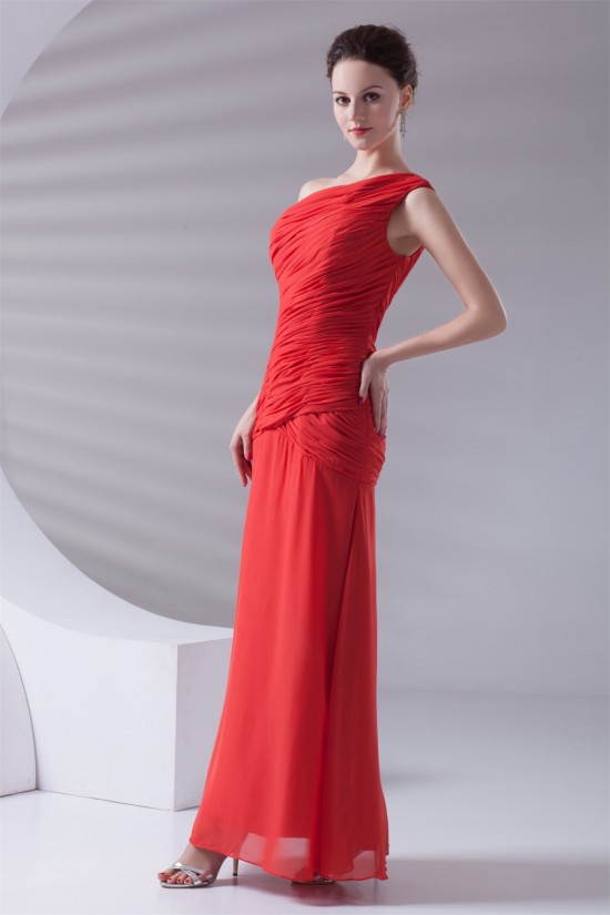 Ankle-Length Sheath/Column One-Shoulder Long Red Bridesmaid Dresses 02010188