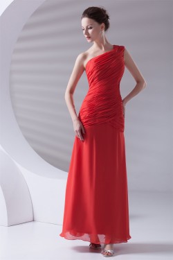 Ankle-Length Sheath/Column One-Shoulder Long Red Bridesmaid Dresses 02010188