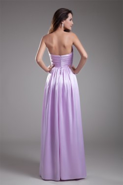 Sleeveless Handmade Flowers Elastic Woven Satin Bridesmaid Dresses 02010190