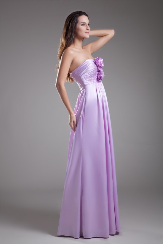 Sleeveless Handmade Flowers Elastic Woven Satin Bridesmaid Dresses 02010190