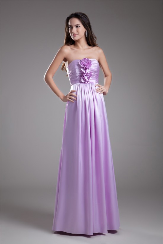 Sleeveless Handmade Flowers Elastic Woven Satin Bridesmaid Dresses 02010190