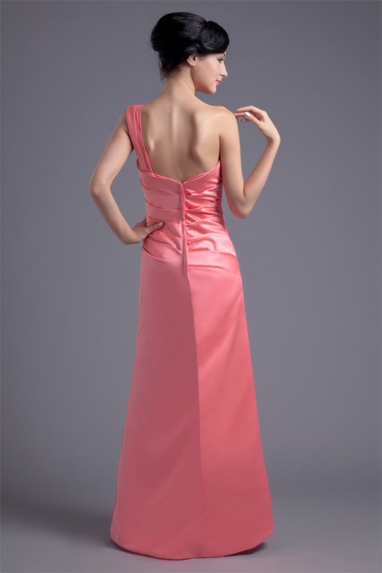 Sleeveless One-Shoulder Beading Satin A-Line Long Bridesmaid Dresses 02010191