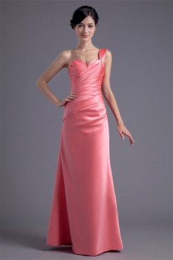 Sleeveless One-Shoulder Beading Satin A-Line Long Bridesmaid Dresses 02010191