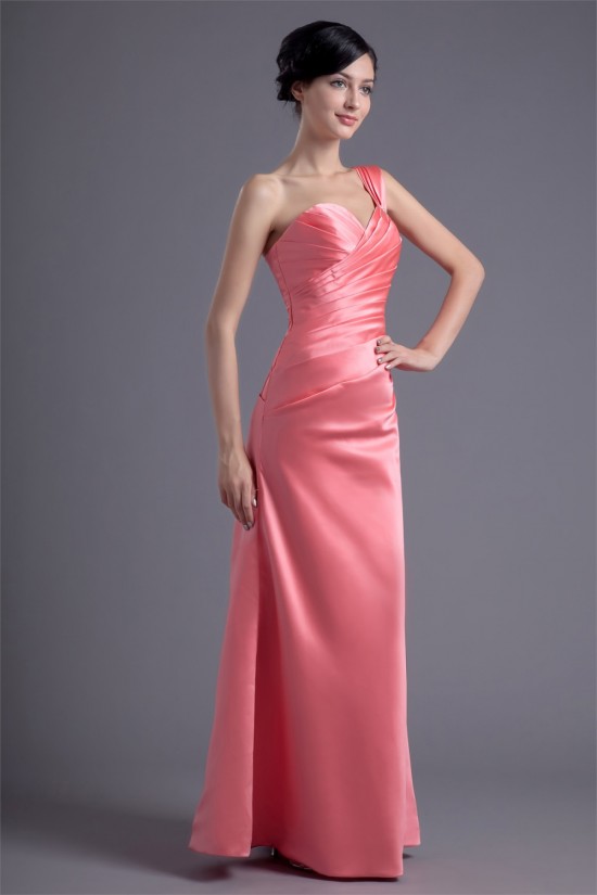 Sleeveless One-Shoulder Beading Satin A-Line Long Bridesmaid Dresses 02010191