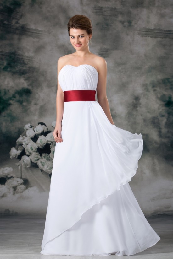 A-Line Sleeveless Pleats Satin Chiffon Floor-Length Best Long White Bridesmaid Dresses 02010192