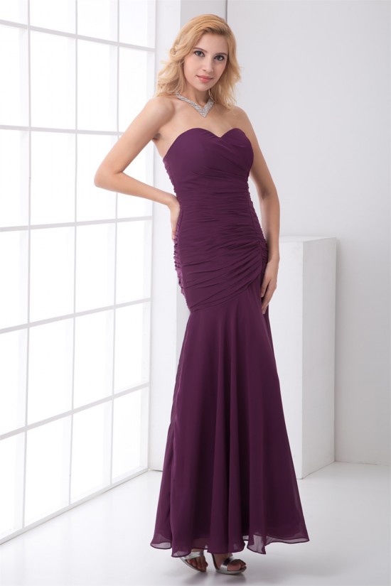 Sleeveless Ruched Ankle-Length Chiffon Best Bridesmaid Dresses 02010193