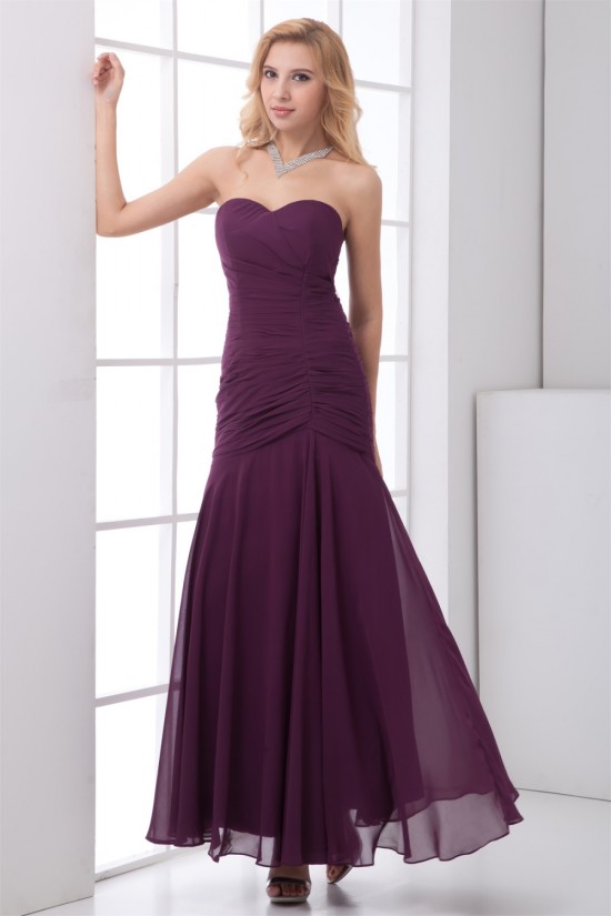 Sleeveless Ruched Ankle-Length Chiffon Best Bridesmaid Dresses 02010193