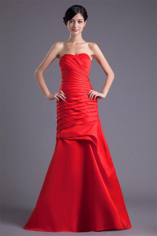 Sleeveless Satin Soft Sweetheart Floor-Length Long Red Bridesmaid Dresses 02010195