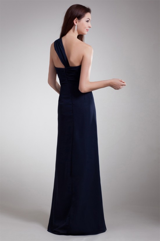 One-Shoulder Sleeveless Sheath/Column Ruched Floor-Length Bridesmaid Dresses 02010197