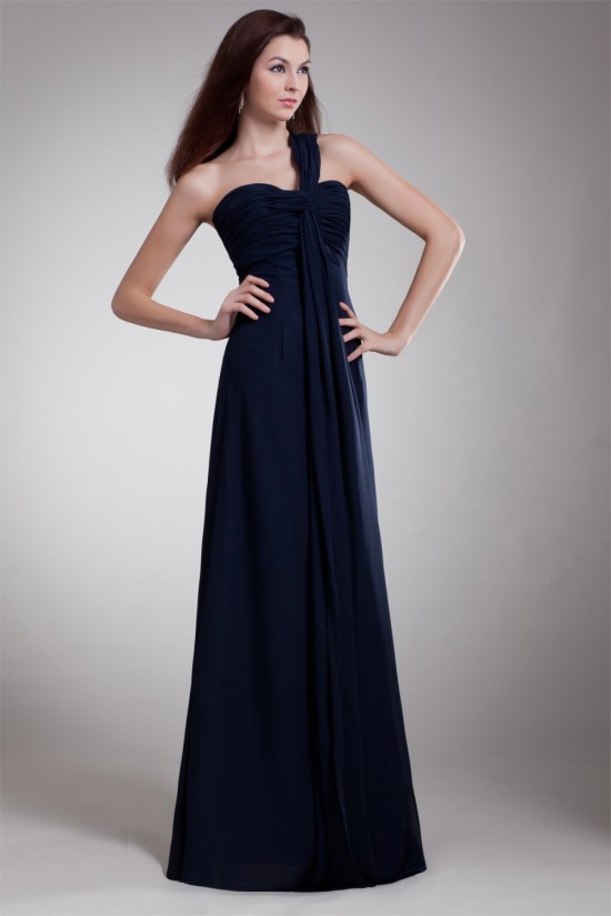 One-Shoulder Sleeveless Sheath/Column Ruched Floor-Length Bridesmaid Dresses 02010197