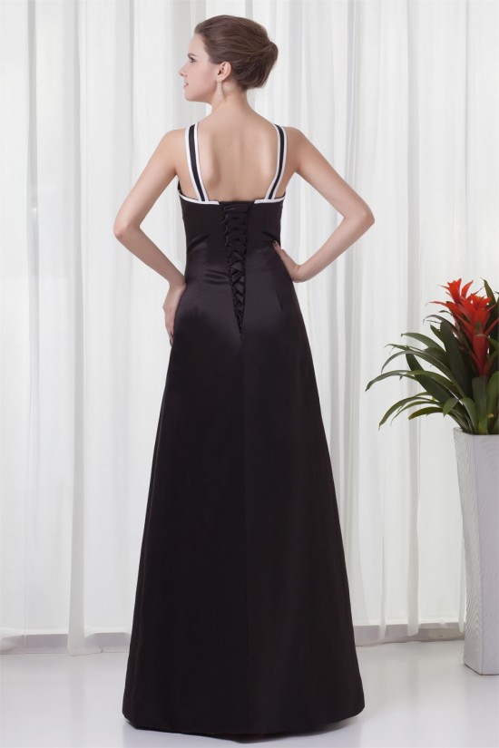 Sleeveless V-Neck Trimmed A-Line Satin Floor-Length Bridesmaid Dresses 02010202