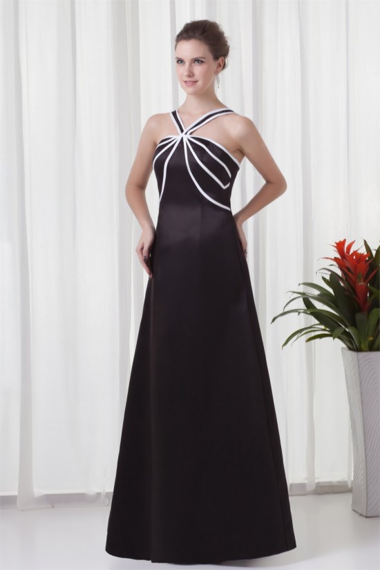 Sleeveless V-Neck Trimmed A-Line Satin Floor-Length Bridesmaid Dresses 02010202