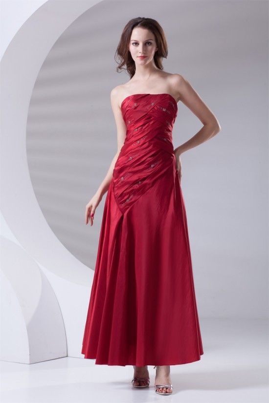 Soft Sweetheart A-Line Pleats Taffeta Sleeveless Long Red Bridesmaid Dresses 02010203