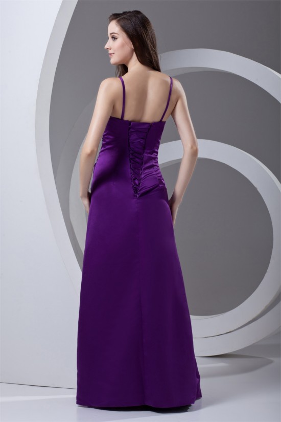 A-Line Spaghetti Straps Satin Beading Floor-Length Long Purple Bridesmaid Dresses 02010204