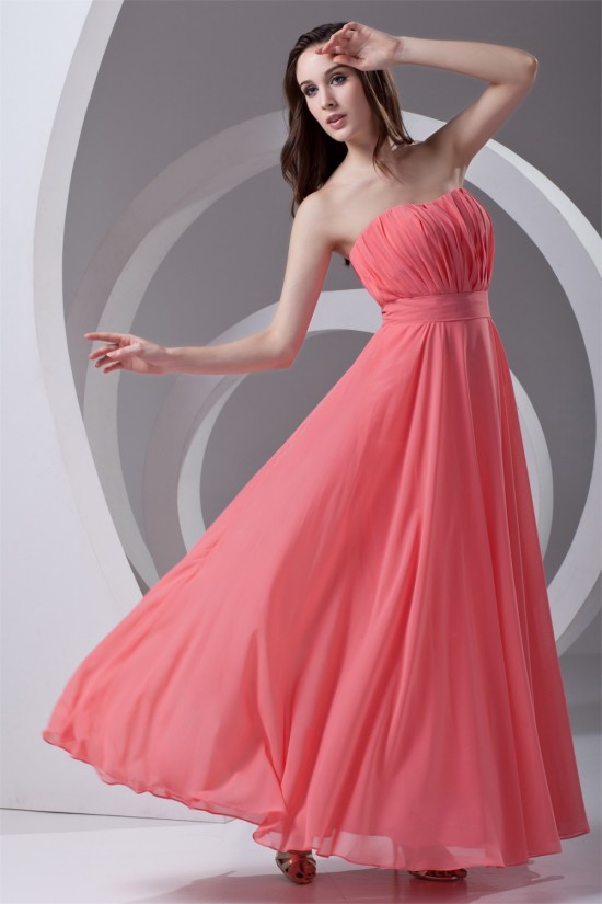 A-Line Strapless Chiffon Long Bridesmaid Dresses 02010205