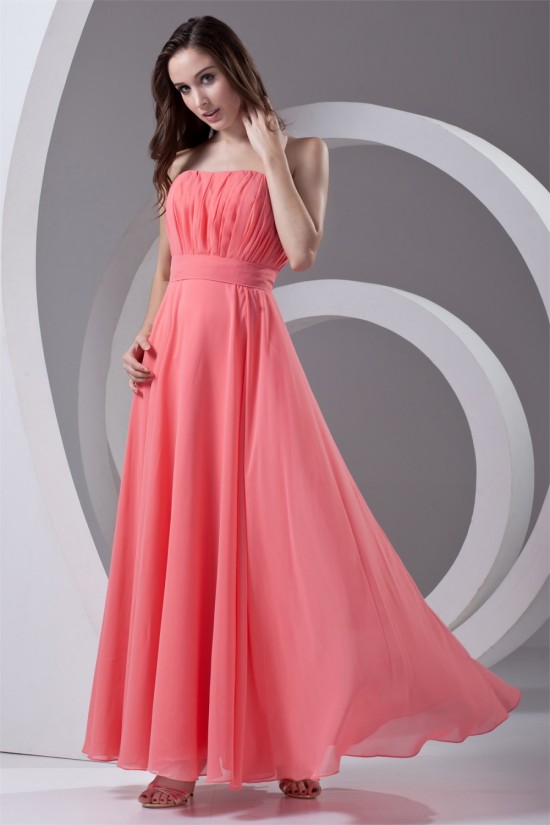 A-Line Strapless Chiffon Long Bridesmaid Dresses 02010205