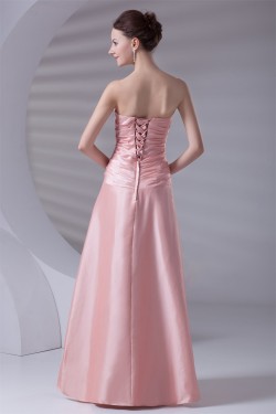 A-Line Strapless Ruched Sleeveless Long Taffeta Bridesmaid Dresses 02010208