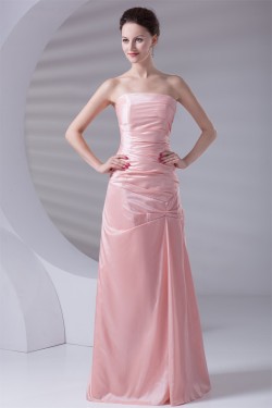 A-Line Strapless Ruched Sleeveless Long Taffeta Bridesmaid Dresses 02010208