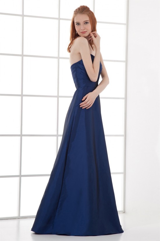A-Line Sweetheart Pleats Taffeta Floor-Length Sleeveless Long Blue Bridesmaid Dresses 02010210
