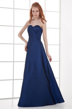A-Line Sweetheart Pleats Taffeta Floor-Length Sleeveless Long Blue Bridesmaid Dresses 02010210