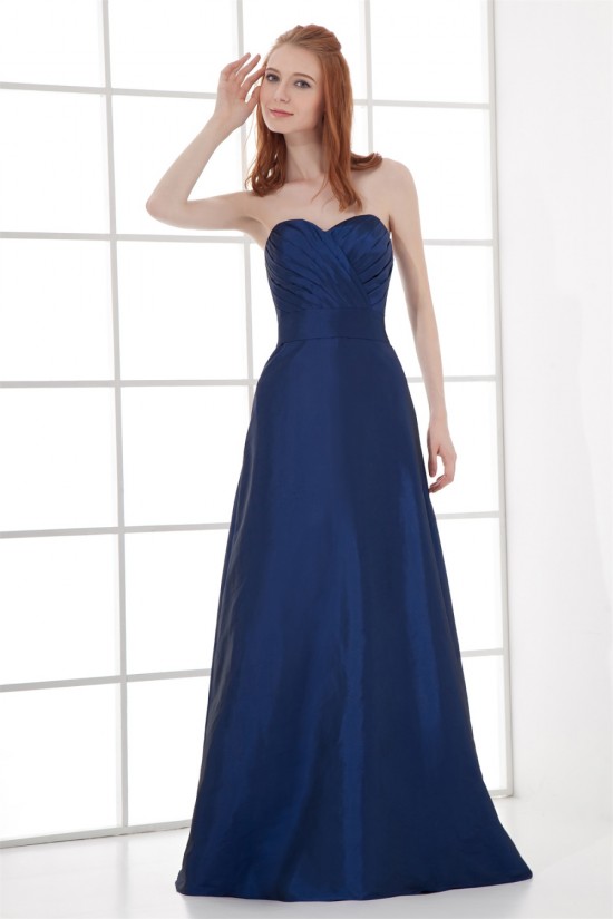 A-Line Sweetheart Pleats Taffeta Floor-Length Sleeveless Long Blue Bridesmaid Dresses 02010210
