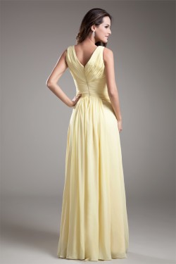 V-Neck Sheath/Column Chiffon Long Bridesmaid Dresses 02010213